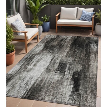 Homeroots 5' X 8' Gray And Black Abstract Washable Indoor Outdoor Area Rug 563605