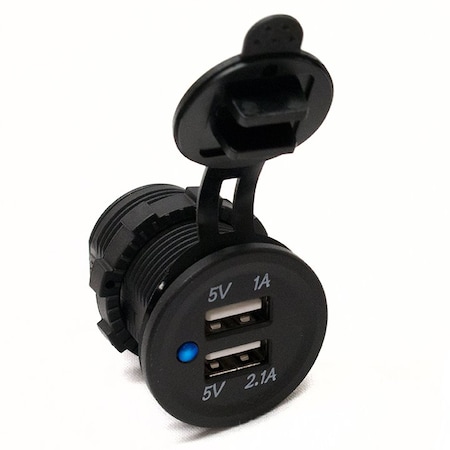 Race Sport Lighting Round Socket-Sized Dual-Port Usb W/ Blue Led Indicator RS50782