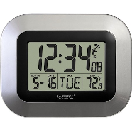 La Crosse Technology WT-8005U-S Atomic Digital Wall Clock with IN Temp and Date-Silver WT-8005U-S