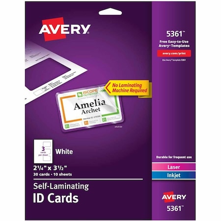Avery Self-Laminating ID Cards, 2" x 3-1, PK30 5361