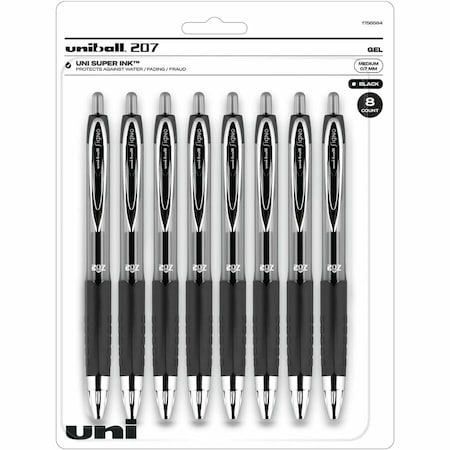 Uniball TM 207 Gel Pen, 0.7 mm Medium Conical Pen Point, Refillable, Retractable, Black Ink, 6PK 1756584