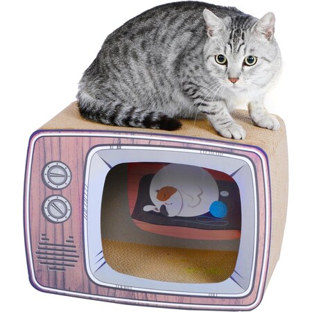 Simple Deluxe FluffyDream TV Cat Scraper - Durable Cat Leisure Bed - Indoor Scraper and Play House - Corrugated T GLOWPTSCRATV01