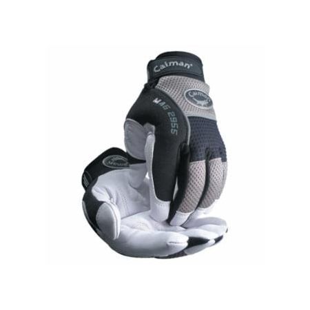 Caiman White Goat Grain Leather Palm Gloves, Medium, White/Black/Gray 607-2955-M