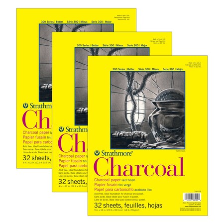 Strathmore 300 Series Charcoal Pad, Glue Binding, 32 Sheet, 9x12 inch, 3PK P330-109-03