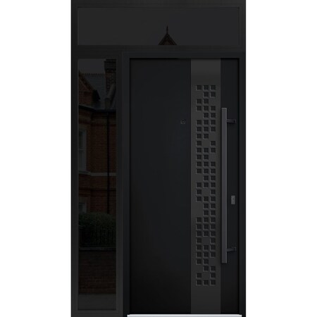Vdomdoors Steel Door Deux 6078 Black Enamel Sidelight and Transom Window Sidelite Entry Door Painted W36+16xH DEUX6078EXD-BLK-W36+16 x H80+16-LH-I