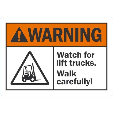 Lyle Warning Watch For Lift Trucks. Walk Carefully! (W/Sym), 5x3.5, Non-Reflective, White G-16800-ND_5x3.5