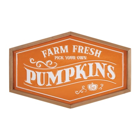 Homeroots 13" X 20" Orange And White Metal Farm Fresh Pumpkins Wall Decor 634271