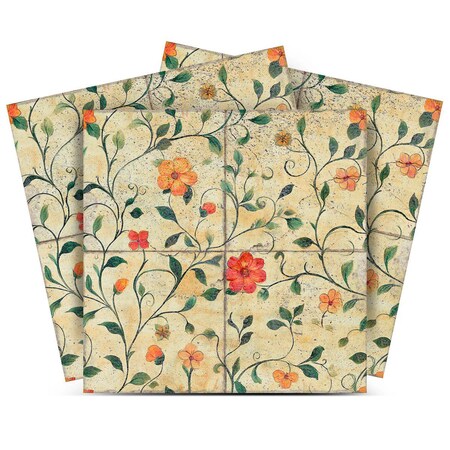 Homeroots 6" x 6" Blue Orange And Green Vinyl Arabesque Peel And Stick Removable Tiles 572067