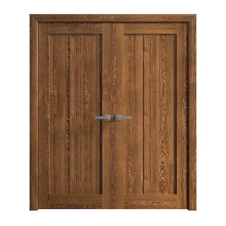 Sartodoors Interior Solid French Double Doors 48 x 80 inches, Ego 5006 Cognac Oak Veneer, Wood Interior Solid EGO5006DD-DKO-48