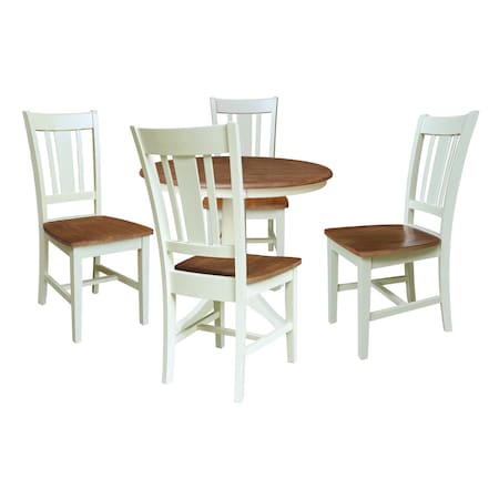 Whitewood Industries Rectangular Fixed Top Table W/ 4 Chairs, 36 in W, 29.9 in L, 36 in H, Parawood, Hickory/Shell, 3 K79-36RT-27B-C10-4