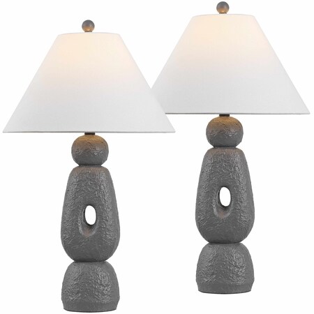 Jonathan Y Henge 28" Organic Minimalist Textured Resin/Metal Stacked LED Table Lamp, Gray, 2PK JYL9206B-SET2