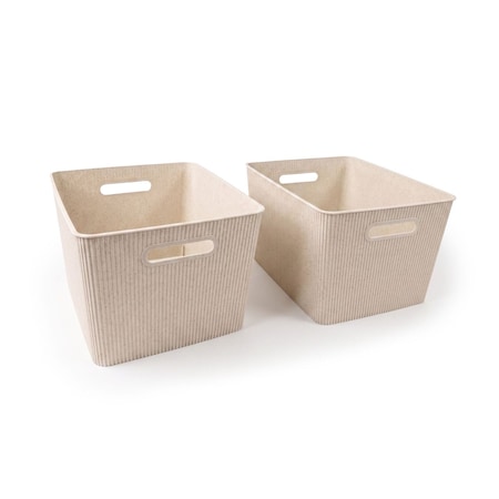 Azar Displays Large Wheat Lined Textured Plastic Storage Tote Bin with Handles, Decorative Organizer Basket, 2PK 556246-WT-2PK