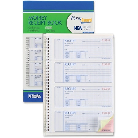 Rediform Money Receipt Book, 7 X 2 3/4, Carbonless Triplicate, 100 Receipts/Book 8L808R