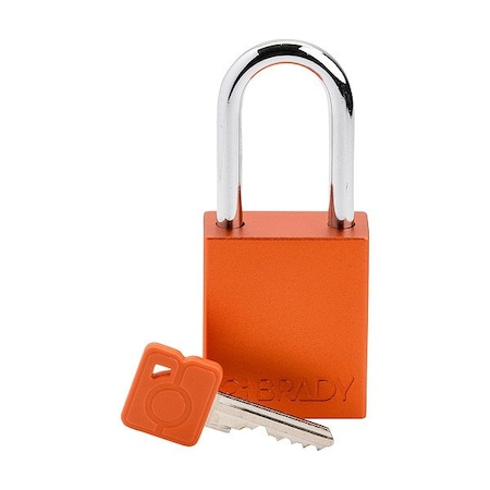 Brady Padlock, Keyed Different, Aluminum, Orange, 1 1/2 in Shackle Height, 1 1/2 in Body Width SDAL-ORG-38ST-KD