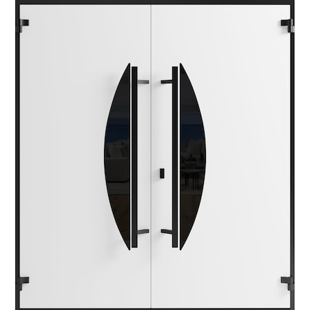 Vdomdoors Front Exterior Prehung Aluminum Double Doors Ronex1077 Teak Mirrored Clear Glass Entry Metal Modern RONEX1077DEXD-OAK-W72xH80-LH-O