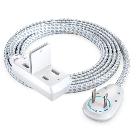Maximm 6ft 2-Prong 360 degrees Flat Plug Braided Extension Cord, Polarized UL, Gray ADW-90A-23F06-16W1