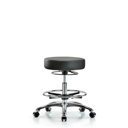 Blue Ridge Ergonomics Vinyl Stool, Chrome, Med Bench, Foot Ring, Casters, Carbon BR-VMBSO-CR-CF-CC-8823