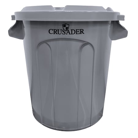 Crusader Round Heavy-duty Utility Container, 10 Gal, 15-3/5in Dia. x 17-3/10in H, PE, Gray, NSF CTC-10GY