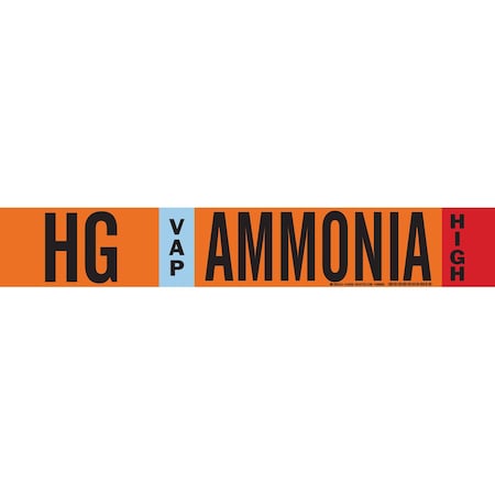 Brady HG VAP AMMONIA HIGH Pipe Marker, 2.25in H x 14in W, Fits Pipes 2.5in Dia. Thru 7.875in Dia. 145846