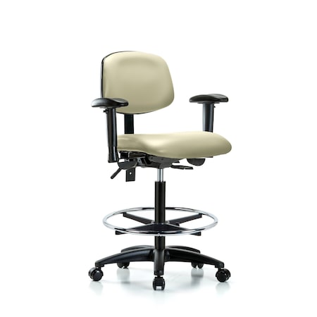 Blue Ridge Ergonomics Chair, Vin, Hi Bench, Tilt AA CF Cast, Wht, 6-Way Adjustable, 26" to 35" Height, Adobe White BR-VHBCH-RG-T1-A1-CF-RC-8501