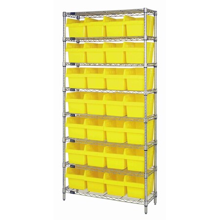 Quantum Storage Systems WIRE SHELVING UNIT W/28 BINS YELLOW WR8-814YL