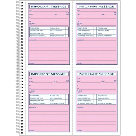 Tops Products BOOK, PHONE REC, NCR, 8.5X11 4005
