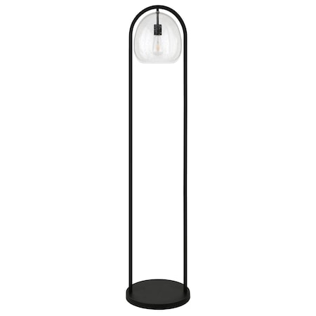 Homeroots 65" Black Column Floor Lamp With Clear Seeded Glass Globe Shade 523341