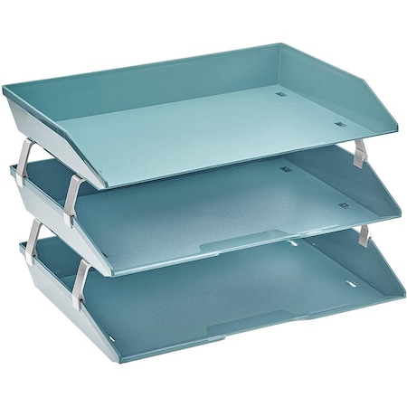 Acrimet Facility 3 Tier Letter Tray Side Load Letter Size Desktop File Organizer Plastic Solid Green 255.VO