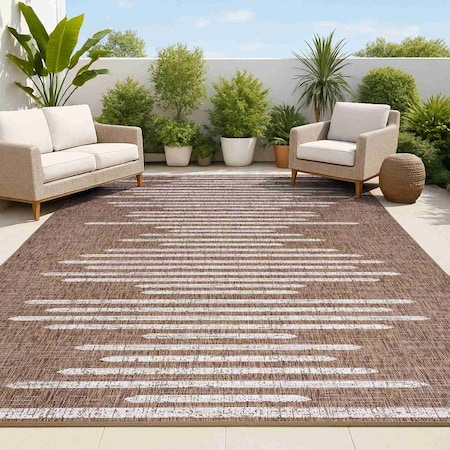 Jonathan Y Zolak Berber Stripe Geometric Brown/Beige 4 ft. x 6 ft. Indoor/Outdoor Area Rug SMB124B-4