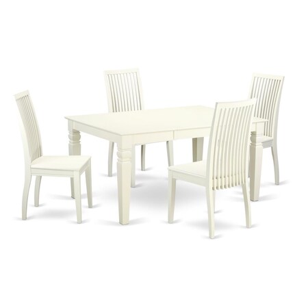 East West Furniture 5 Piece Dinette Set, Linen White, 5PK WEIP5-LWH-W