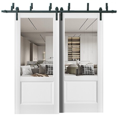 Sartodoors Sliding Closet Barn Bypass Doors, Lucia 1533 White Silk with Clear Glass, Sturdy 6.6ft Rails Hardw LUCIA1533BBB-WS-56