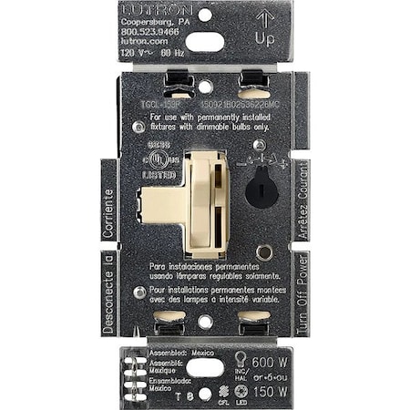 Lutron Lighting Dimmer, Toggle, Ivory, 120V AYCL-153P-IV