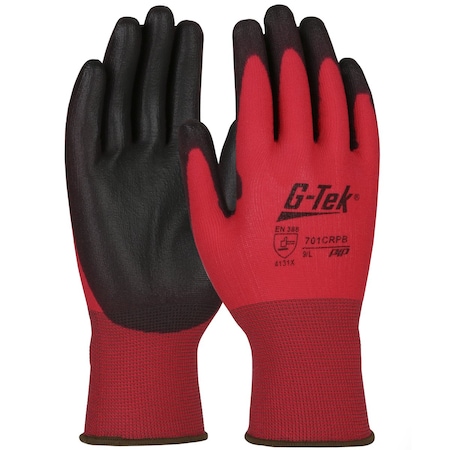 G-Tek Seamless Knit Nylon Glove with Polyurethane Coated Smooth Grip on Palm & Fingers, 15 Gauge, 12PK 701CRPB/S