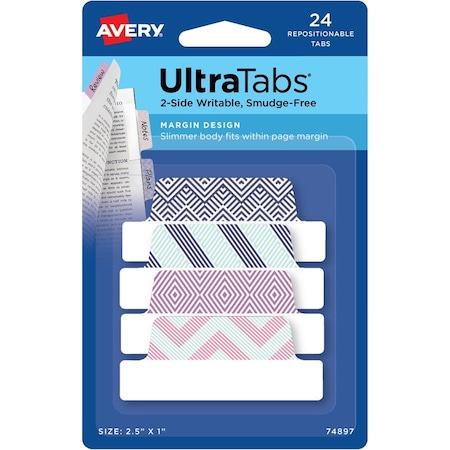 Avery Margin Ultra Tabs, 2.5" x 1", 24 R, PK24 74897