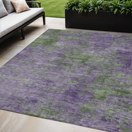 Homeroots 5' X 8' Purple And Green Abstract Washable Indoor Outdoor Area Rug 609389