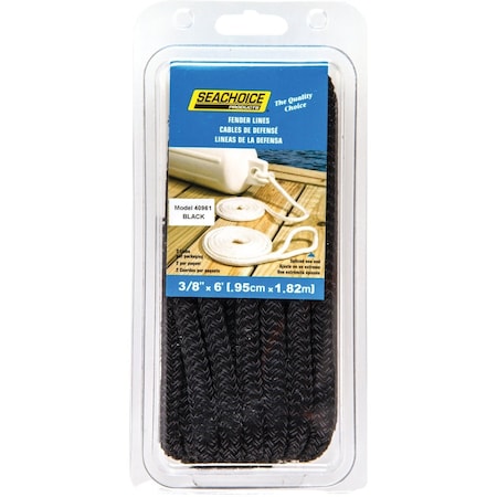 Seachoice 3/8'' x 6 Ft. Double-Braided Nylon Fender Line Black, 2PK 40961