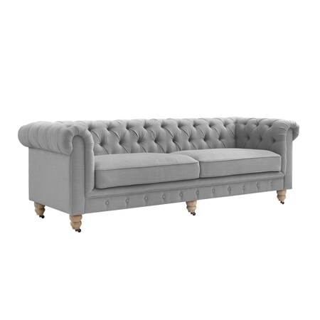 Homeroots 92" Light Gray Linen Chesterfield Wood Sofa 543991