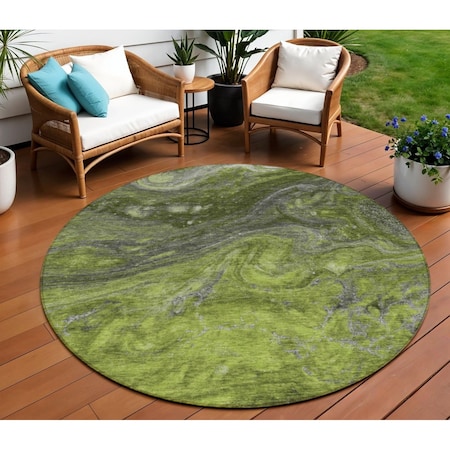 Homeroots 8' Olive Green And Lime Green Round Abstract Washable Indoor Outdoor Area Rug 577831