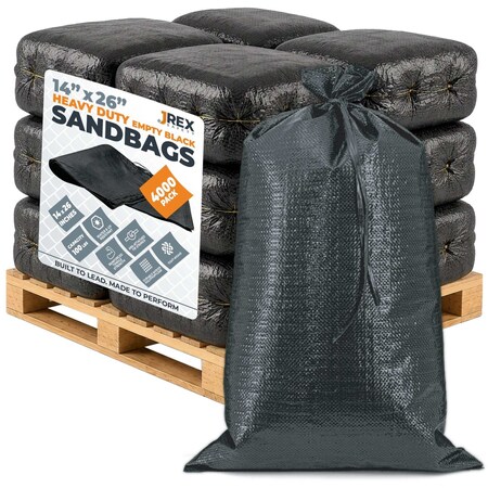 Jrex Safety Woven Black HD Polypropylene Sandbags - 14 x 26 in, 100 lb Capacity, Half Pallet (4,000) SBB-JR-HVY-1426-HP4000