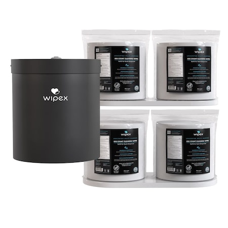 Wipex Plastic-Free Sanitizing Wipes 800ct Bundle, 4 Refill Rolls + Black Wall Dispenser, 3200 Wipes WX72268BWD4BZR