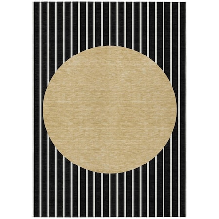Homeroots 8' X 10' Black And Beige Striped Washable Indoor Outdoor Area Rug 597148