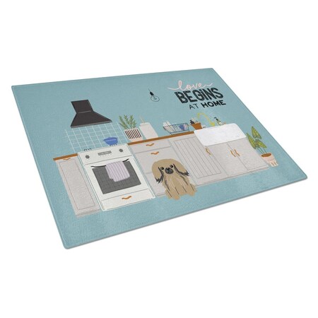 Carolines Treasures Tan Pekingese Kitchen Scene Glass Cutting Board - Large CK7806LCB
