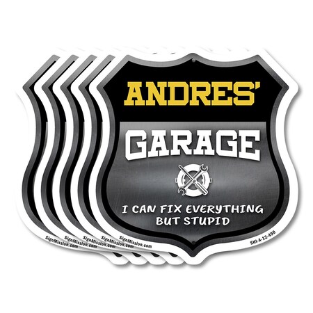 Signmission Andres's Garage I Can Fix Everything But Stupid, 12 inch X 12 inch, Aluminum Metal Sign, 5PK SHI-A-5Pack-12-490-ANDRES