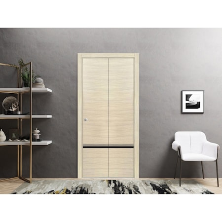Sartodoors Sliding Closet Bi-fold Doors, Planum 0012 Natural Veneer and Aluminum Strips, Sturdy Tracks Molding PLANUM0012BF-SHP-36