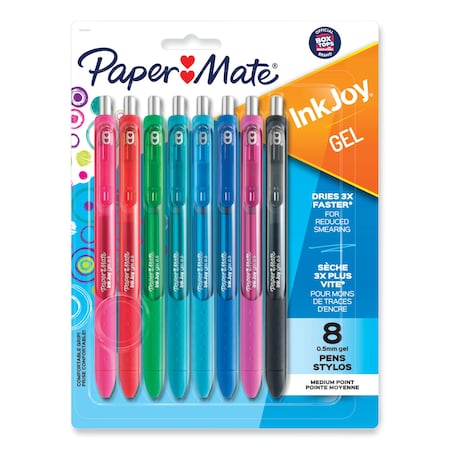 Paper Mate InkJoy Gel Pen, Retractable, Fine 0.5 mm, Assorted Ink and Barrel Colors, 8PK 1968614