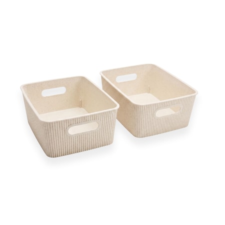 Azar Displays Small Wheat Lined Textured Plastic Storage Tote Bin with Handles, Decorative Organizer Basket, 2PK 556244-WT-2PK