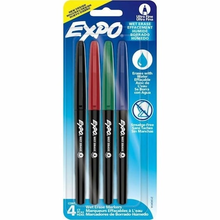 Expo Vis-a-Vis Wet Erase Marker, Fine Bullet Tip, Assorted Colors, 4 Sets, PK12 2134341