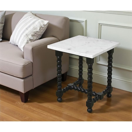 Homeroots 24" White and Black Marble and Solid Wood Square Trestle End Table 571197