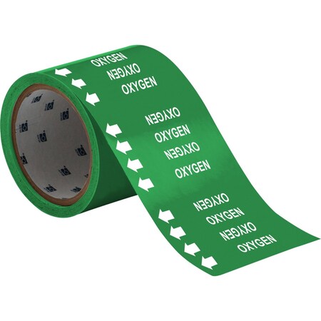 Brady OXYGEN Pipe Marker, 3in H x 3ftW, Roll of 60 Each, Fits Pipes 0.75in Dia. or Smaller, 60PK 98844