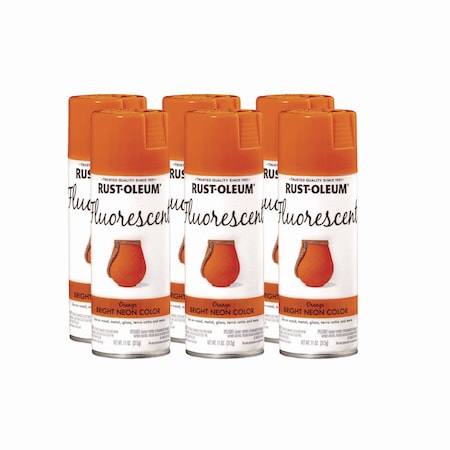 Rust-Oleum Specialty Fluorescent Spray Paint, Flat Fluorescent Orange, 11 oz Aerosol Can, 6PK 342568